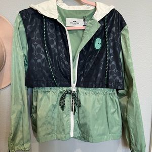 NWT COACH green blue signature sporty rain jacket
